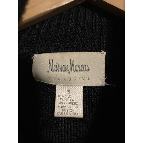 Neiman Marcus Women Full Zip Sweater Small Black Silk Blend Stretch Quiet Luxury - Picture 4 of 8